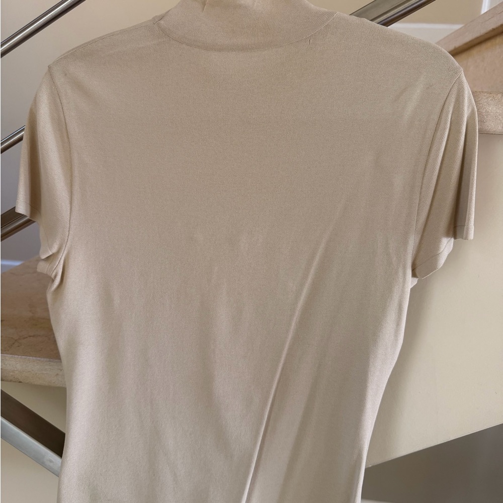 Valentino Cream Short-Sleeve Turtleneck Top with Front Twist - Picture 5 of 12